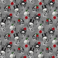 Northcott – Till Death Us Do Part – Top Hats – Medium Gray, Fabric BTY