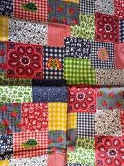Vintage Fabric Faux Patchwork Cheater Cloth Multi Colored Approximately 44”x56”