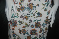 Linen Rayon Spandex Knit Jersey fabric Printed oatmeal Teal/Mauve/Orange floral