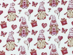 FAT QUARTER FABRIC VALENTINE’S DAY GNOMES HEARTS LOVE DWARFS GNOME GOOD LUCK