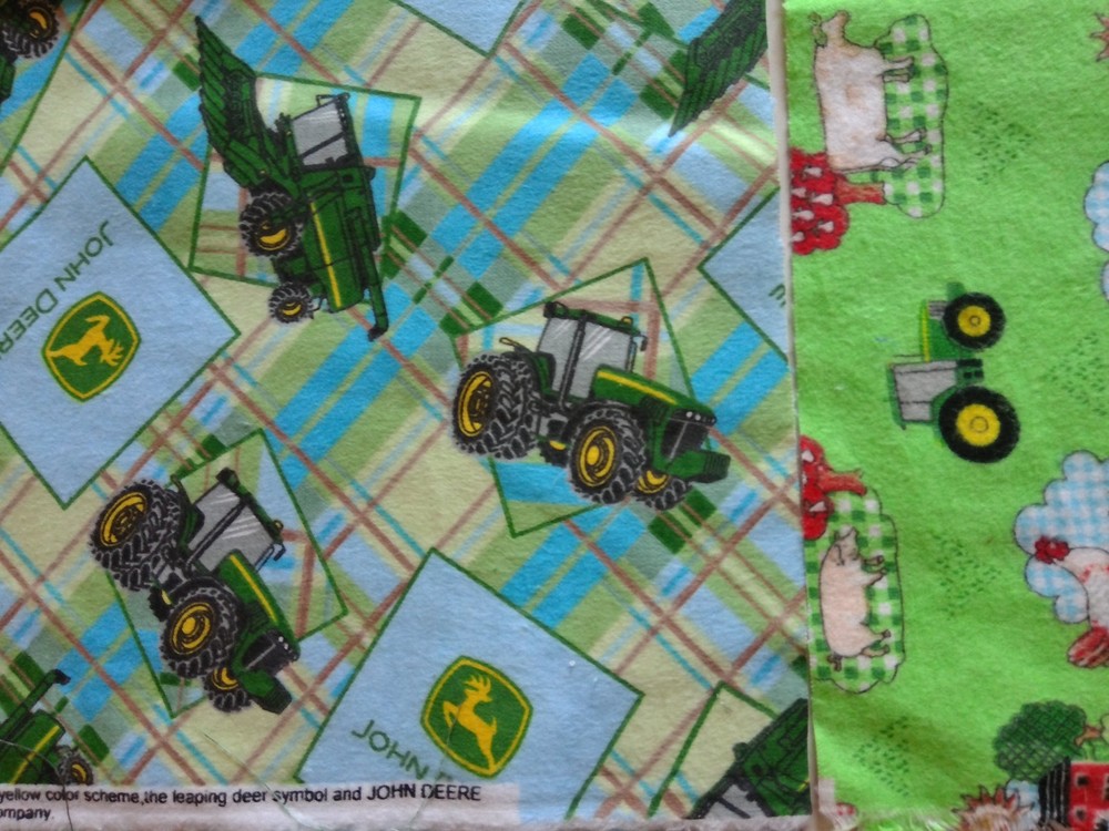 JOHN DEERE TRACTOR PRINTS 100% COTTON FLANNEL FABRIC 2 REMNANT PIECES
