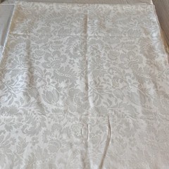 VTG Damask Jacobean Floral Leaf Scroll White & Ivory Cotton Blend 3yd (or 6) x53