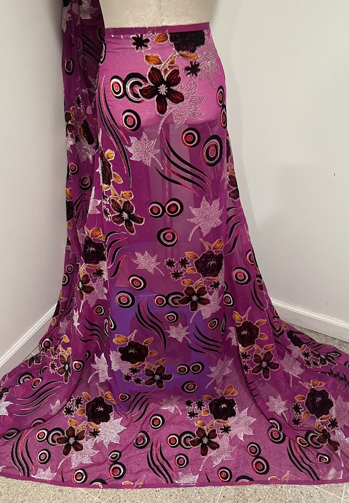 Pink Chiffon With Multicolor Metallic Burnout Velvet Fabric 50” Width 1 Yard