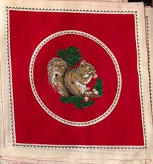18 x Vtg. Cranston A Wildlife Christmas “Squirrel” Cotton Fabric Square 9″x8 .5″