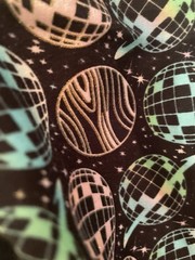 Pop! Holographic Disco Planets Interlock Knit Fabric Cotton Spandex 1 Yd 33’’