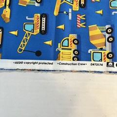 Construction Crew Vehicles colors Blue Yellow Black 100% Cotton Fabric