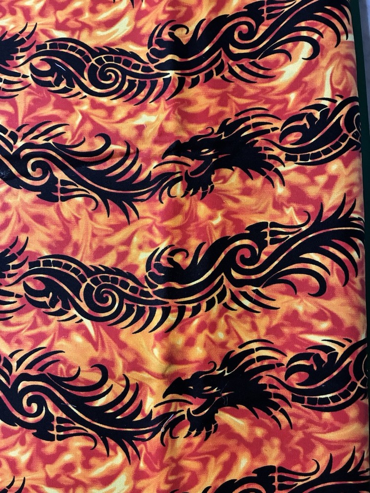Dragon and Flames Cotton Fabric 45 X46 Wide by Cranston Print Works New