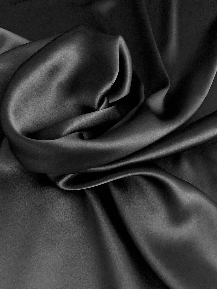 SPECIAL PRICE Coal Black Silk Charmeuse | Remnant 69″ (1.9 yards) / 55″ Wide