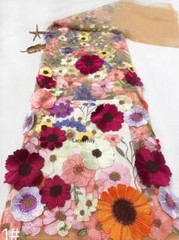 3d colorful flower Applique embroidery Lace Fabric For Wedding Dress