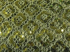 Gold Green Metallic Sequins Lace Fabric Geometri Guipure 56” W X 87” L