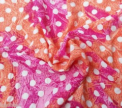 Orange & Pink Polka Dot Print Fabric By the Yard Rayon Acetate