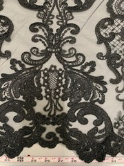 Vivian BLACK Polyester Embroidery with Sequins on Mesh Lace Fabric by the Yard