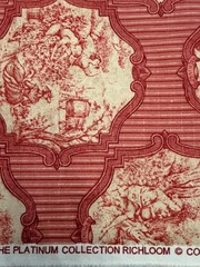 Rare VTG Richloom Platinum Collection French Country Red Toile Stripe Fabric BTY
