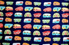 BTY*FACE MASKS*CAMPERS/TRAILERS DECORATED ON NAVY 100% COTTON FLANNEL FABRIC