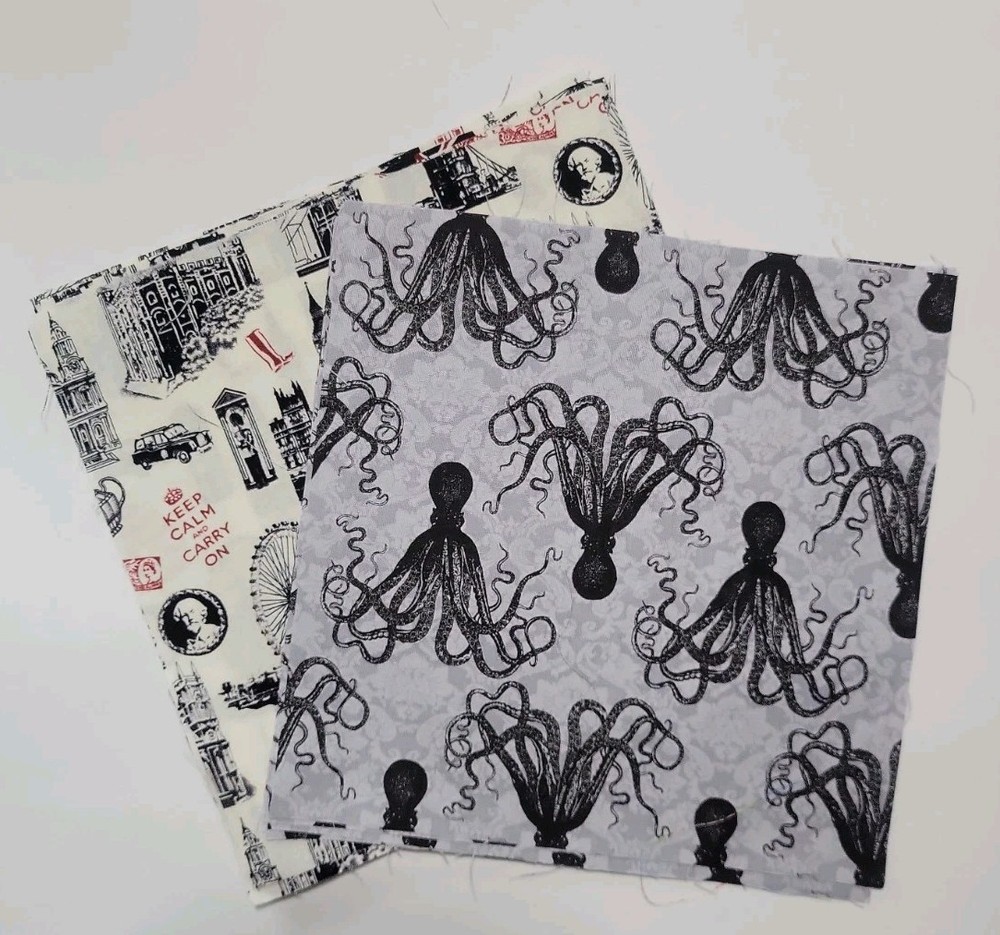 13 blocks of Octopus and London cotton quilting blocks each 8.5 x 8.5 inches