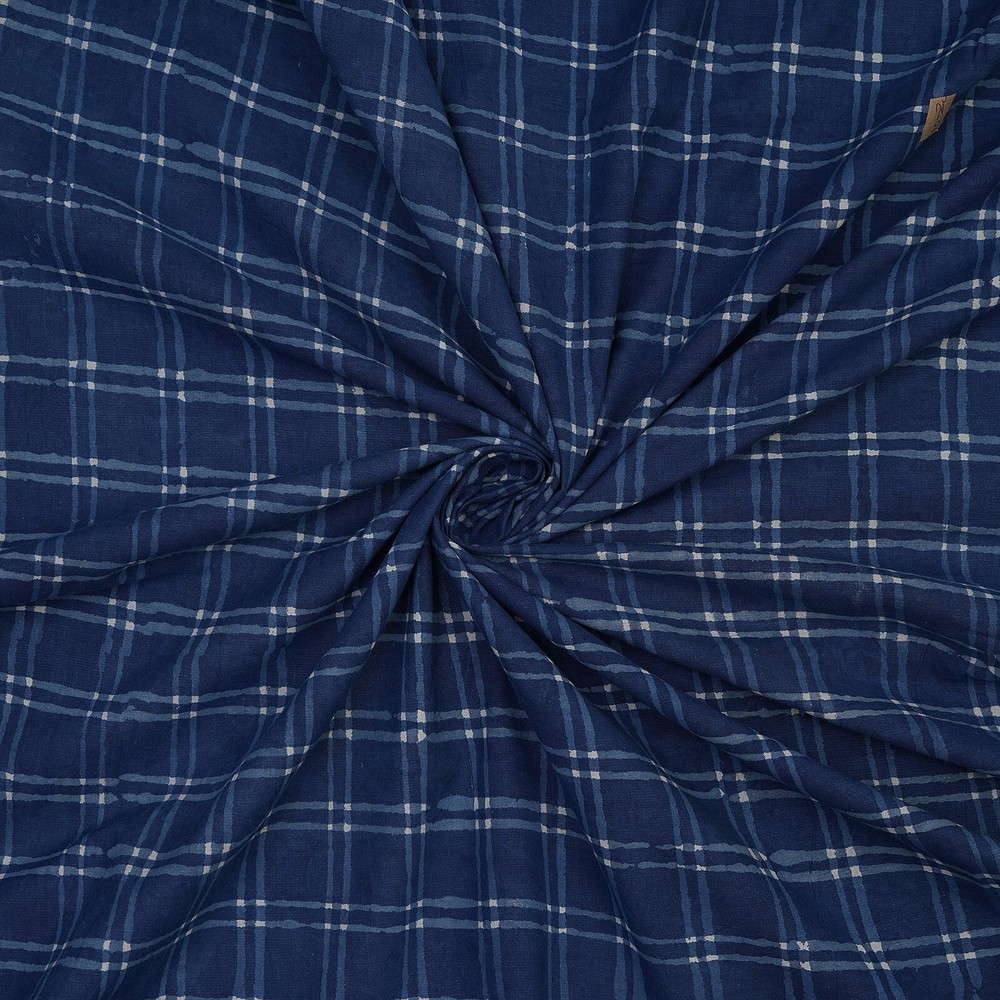 1 Yard Indian Hand Block Print Indigo Blue Cotton Natural Sanganeri Print Fabric