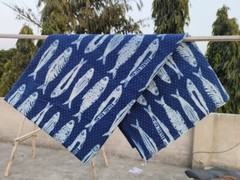 Indian Indigo Blue Block print Cotton Fabric, curtain fabric, dress material