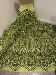 Apple Green 4way stretch sequin Lace fabric 50” Width Sold By The Yard