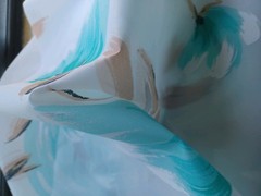 Vintage Indoor Outdoor Plastic Coated Decor Material Aqua Floral 3 Yards Unused