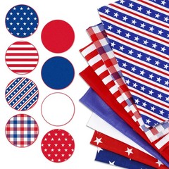 8 Pcs Patriotic Fabric Squares Cotton Fabric Bundles Red Blue White Star Stripe