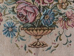 FRENCH TAPESTRY~Floral Embroidered Panel~ANTIQUE VINTAGE~Vase Flower Arrangement