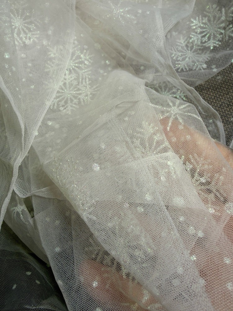 Light Pink Glitter Snowflake Sheer Tulle Fabric Sparkle Mesh Craft 122”x64”