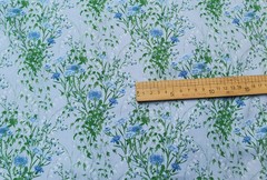 Retro Dress Material 55” Wide By Yard Rayon Viscose Poplin Fabric Blue Floral