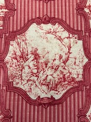 Rare VTG Richloom Platinum Collection French Country Red Toile Stripe Fabric BTY