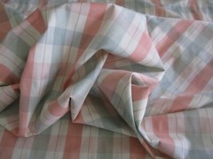 Peach Green Silk Plaid Taffeta Moire Upholstery Fabric-MSRP $200 Per Yd