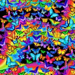 Fabric Butterflies Neon Rainbow TIMELESS TREASURES Cotton 1/4 Yard 7945