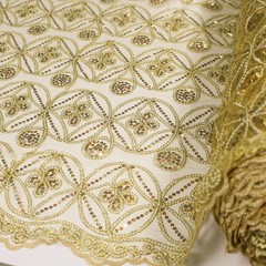 Fiona GOLD Foil and Sequins on Mesh Lace Fabric by the Yard – 10034