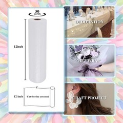 White Tulle Crystal Organza Fabric Rolls 12 Inch by 50 Yards (150 feet) Sheer…