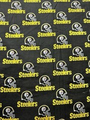 1994 Vintage Steelers Quilting Cotton Black Fabric logos. 19”x46” Piece Out #616