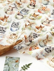Tea Cup Cute Baby Animals Patterned Fabric made in Korea by Half Yard