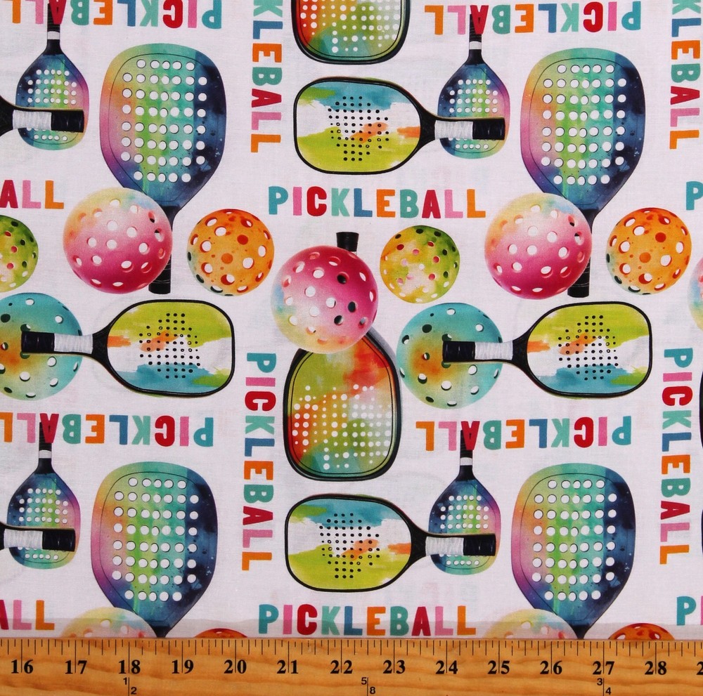Cotton Pickleball Rackets Paddles Sports Multicolor Fabric Print by Yard D664.66