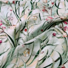 1 yard X 1.4 meter Mint Green Floral Viscose Fabric Soft Rayon Sewing Material