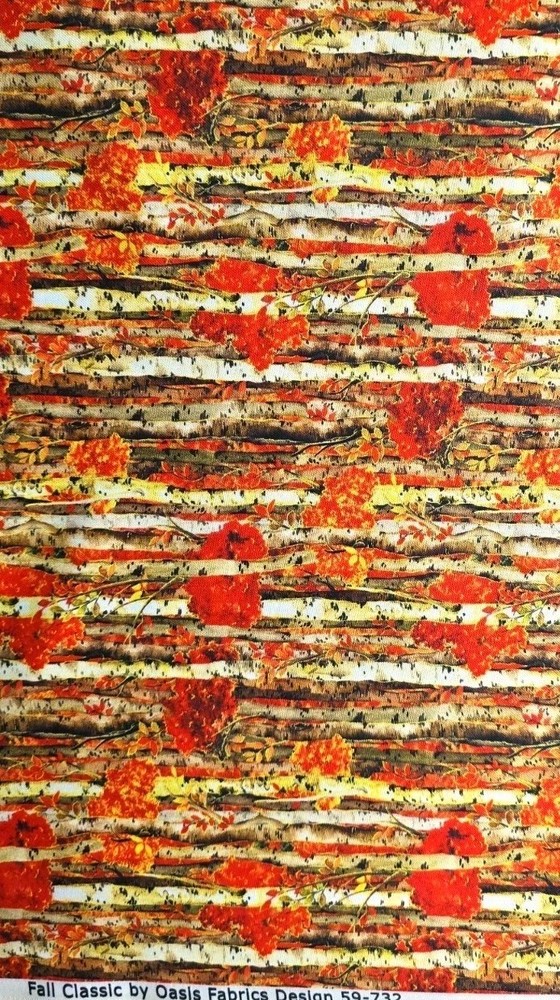 Oasis Fabric – Harvest Fall Classic – Orange Birch Trees Quilting Fabric