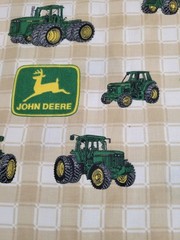 John Deere Tan White Checked Cotton Fabric Tractors Nothing Runs Like A Deere