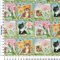 Spectrix Garden Kitten Cat Cotton Fabric 18482
