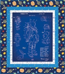 Outer Space Spacesuit Panel Quilt Kit NASA Boxed Kit 56 x 63