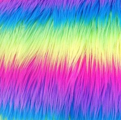 NEON RAINBOW STRIPE SHAGGY FAUX FUR 60″ LONG PILE RAVE VIBRANT STRIPES PURPLE