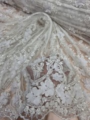 White 3d Lace Fabric Sold By The Yard 3d Floral Beaded Lace Wedding Dress Bridal