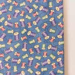 Lot of 2 Oakhurst Textiles Blue Sewing Items Spools Cotton Fabric 1yd-2yd x 45″