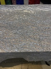 Silver Sequin Vine Mesh Fabric | All-Over Sequin Embroidered Net For Dress
