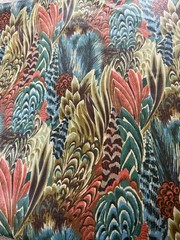 Vntg 1988 Domaratius 5th Avenue Designs Feather Fabric Screen Print Scotchgard 7