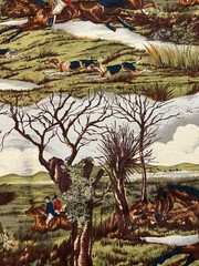 Fox Hunt Fabric, Vintage Alexander Henry Cotton Fabric, 1/2 + Yards