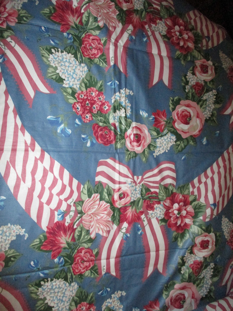 5 3/4 Yards Vtg 1990’s Chintz Floral Bows Ribbons P/Kaufmann Fabric Upholstery
