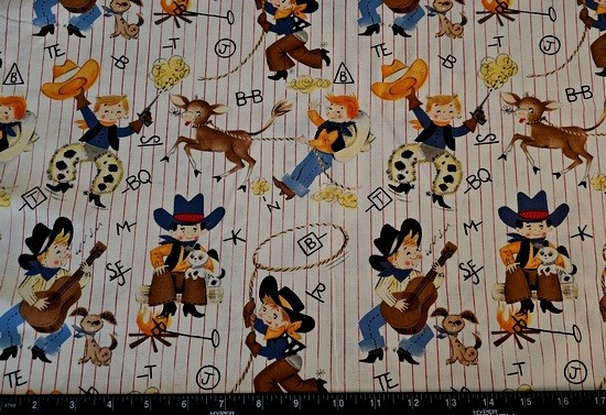 MICHAEL MILLER Fabric – WILD WEST – RETRO Cowboy Kids – by the HALF yd (18″)