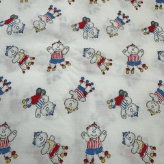 Vintage Unbranded Bears On Roller Skates Clown Fabric 2.5 Yards