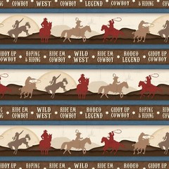 Cowboy Western Border Stripe Cotton Fabric Wilmington Heart of West By The Yard